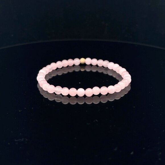 Gemstones Rose Quartz Mini 4mm Stretchable Bracelet 14k Gold Bead Charm Stardust - Picture 4 of 6